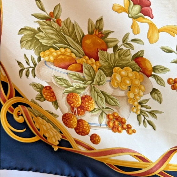 Salvatore Ferragamo Silk Pheasant Print Scarf w/ Navy Edging - Picture 4 of 7